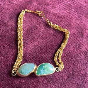 Vintage Gold Chain Bracelet with Green Stones. Stones and metal unknown